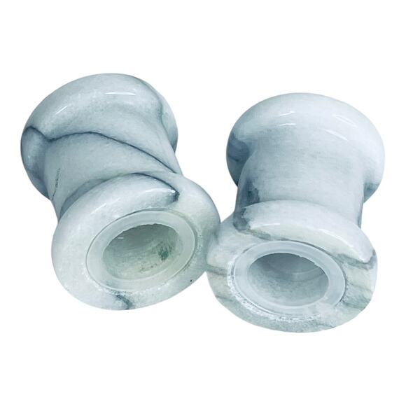 VTG Marble SALT & PEPPER SHAKERS Mini 1.75" Gray White Marbled Alabaster Stone - Picture 3 of 5